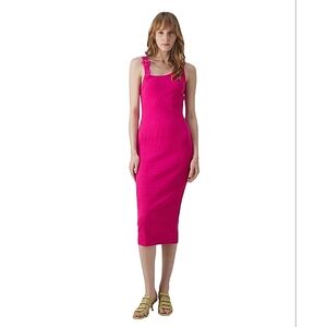 NWT. VERSACE JEANS COUTURE Hot Pink Knit Tank Dress W/Baroque Buckle